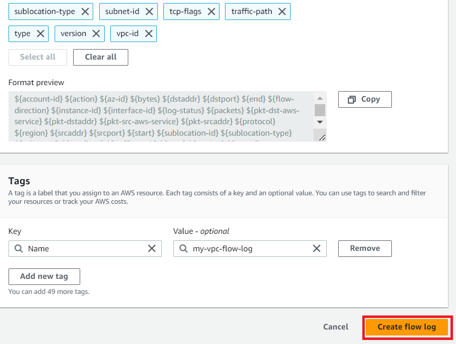 Create VPC flow log