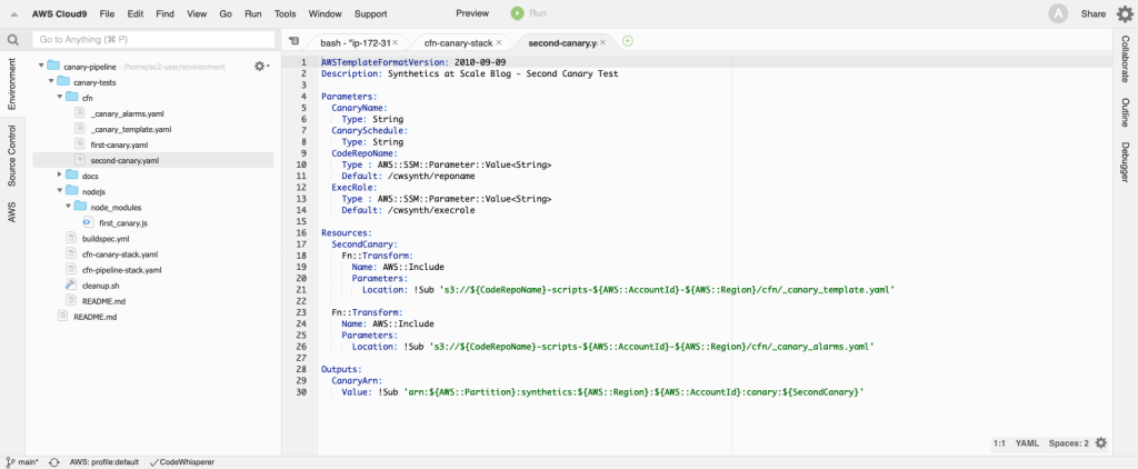 Figure 11: Completed second canary CloudFormation template