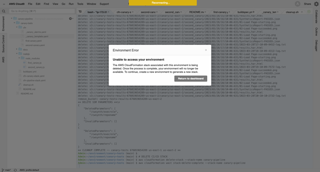 Figure 16: Running cleanup.sh from the Cloud9 terminal