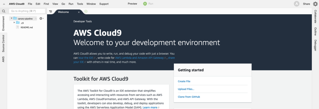 Figure 9: The Cloud9 integrated development environment