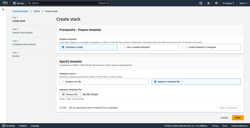 Figure 2: Create a new CloudFormation stack