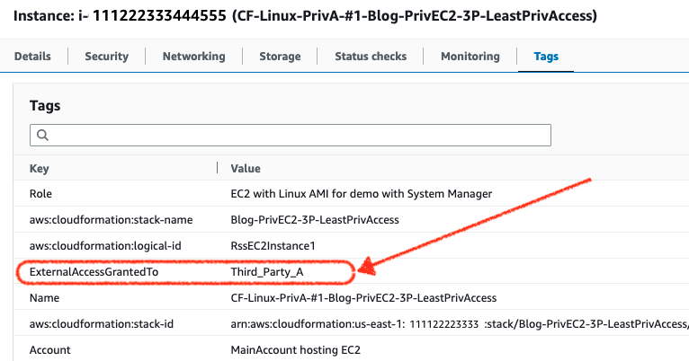 This EC2 instance tag will identify which of your external party can access it. In the absence of this tag value, no access will the given to the third-party based on the IAM policy.)