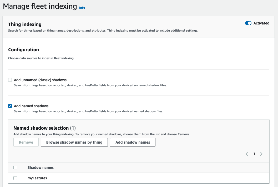 Screenshot showing how to activate fleet indexing against named shadows