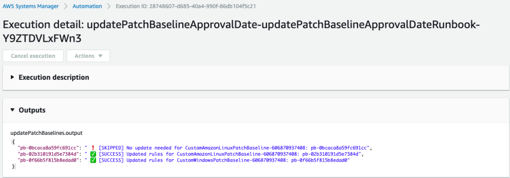 Figure 5: Example Automation execution output for the change request.