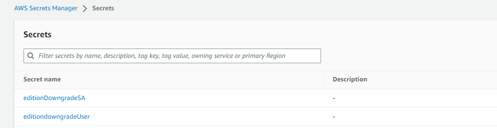 Figure 4 Secrets stored in AWS Secrets Manager