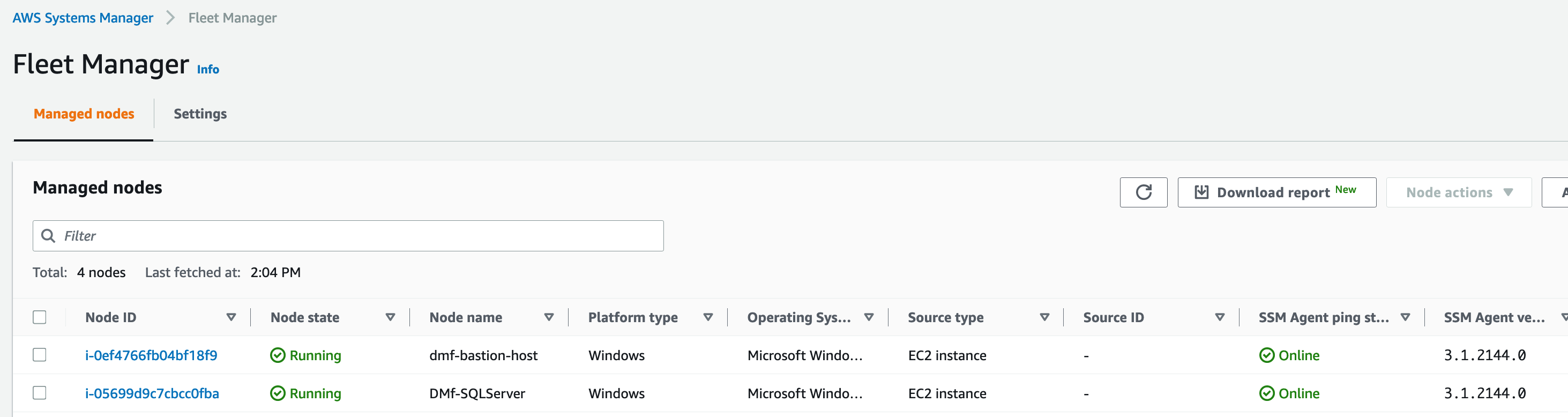 AWS SSM Managed Nodes list