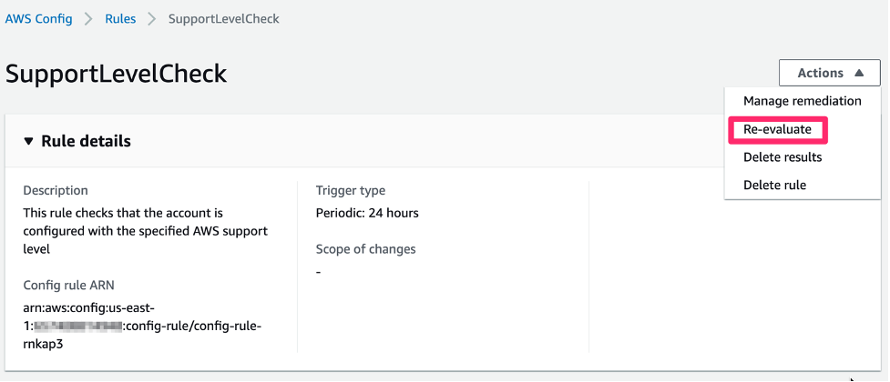 Figure 3: Re-evaluate the results of the AWS Config rule upon creation