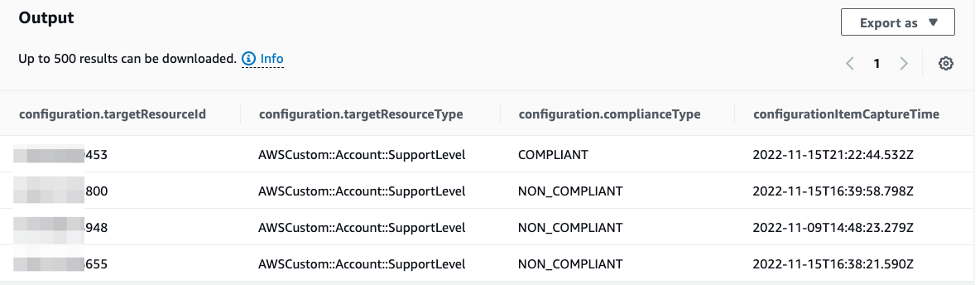 Figure 7: AWS Config Advanced Query console results