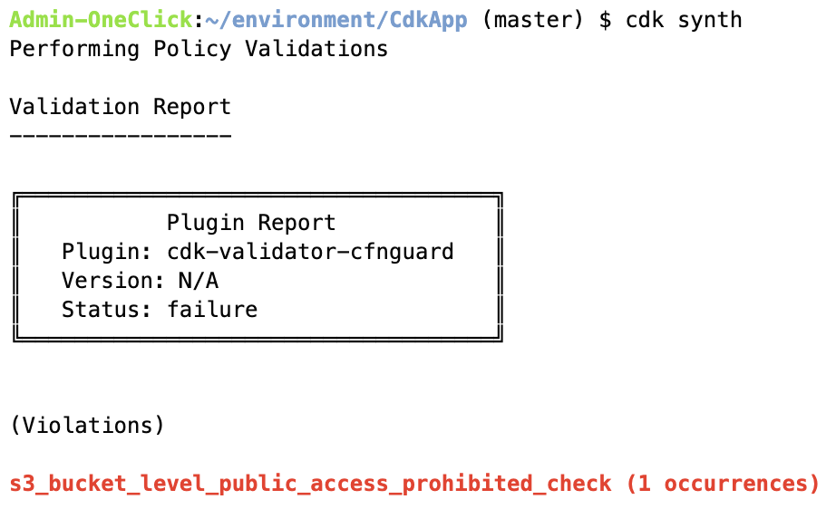 Sample of failed validation from the CfnGuardValidator plugin