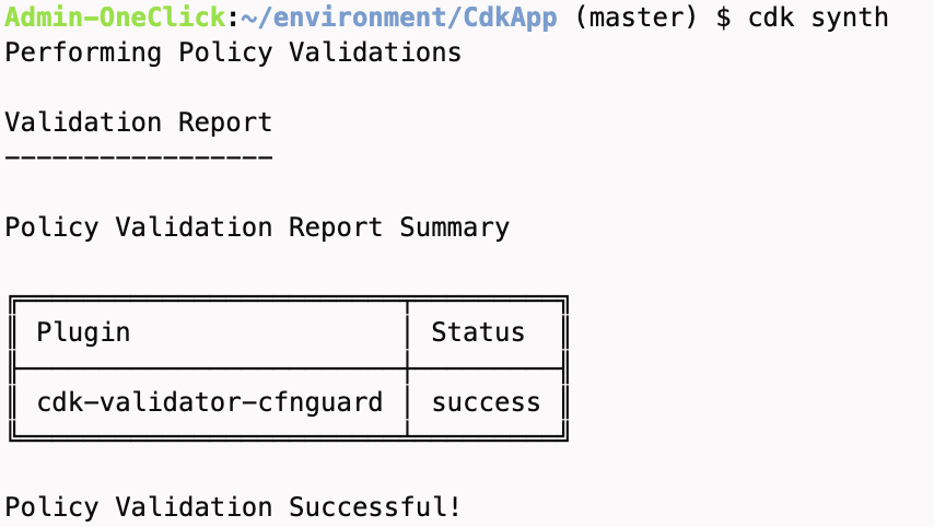 Sample of successful validation from the CfnGuardValidator plugin