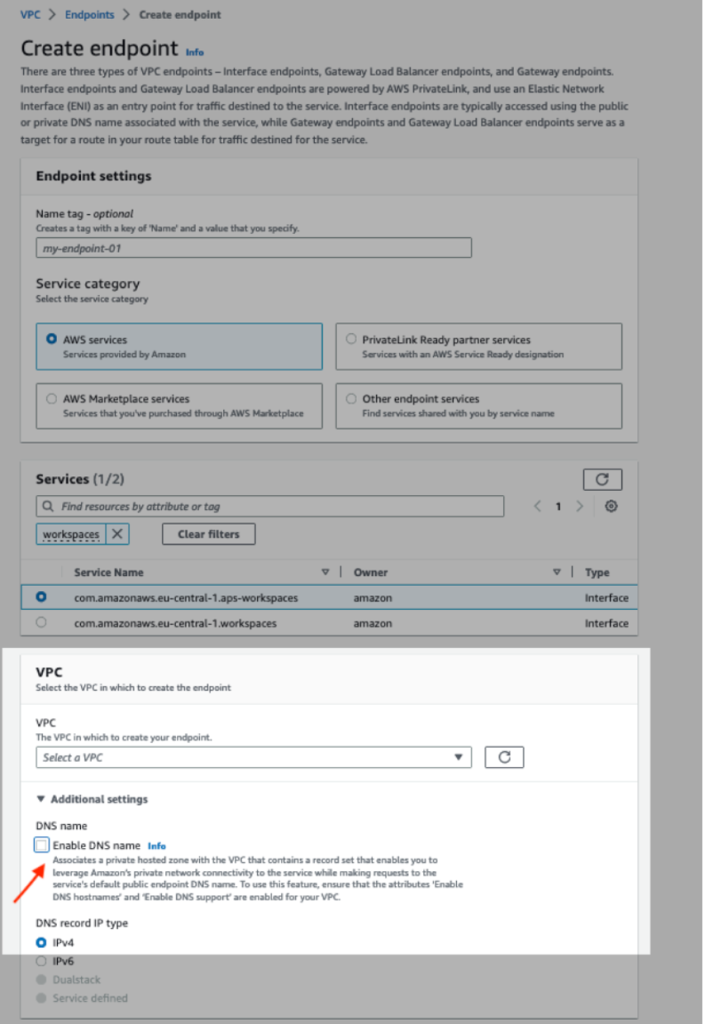 Figure 3.0: Disable Private DNS for the VPC private links for AMP