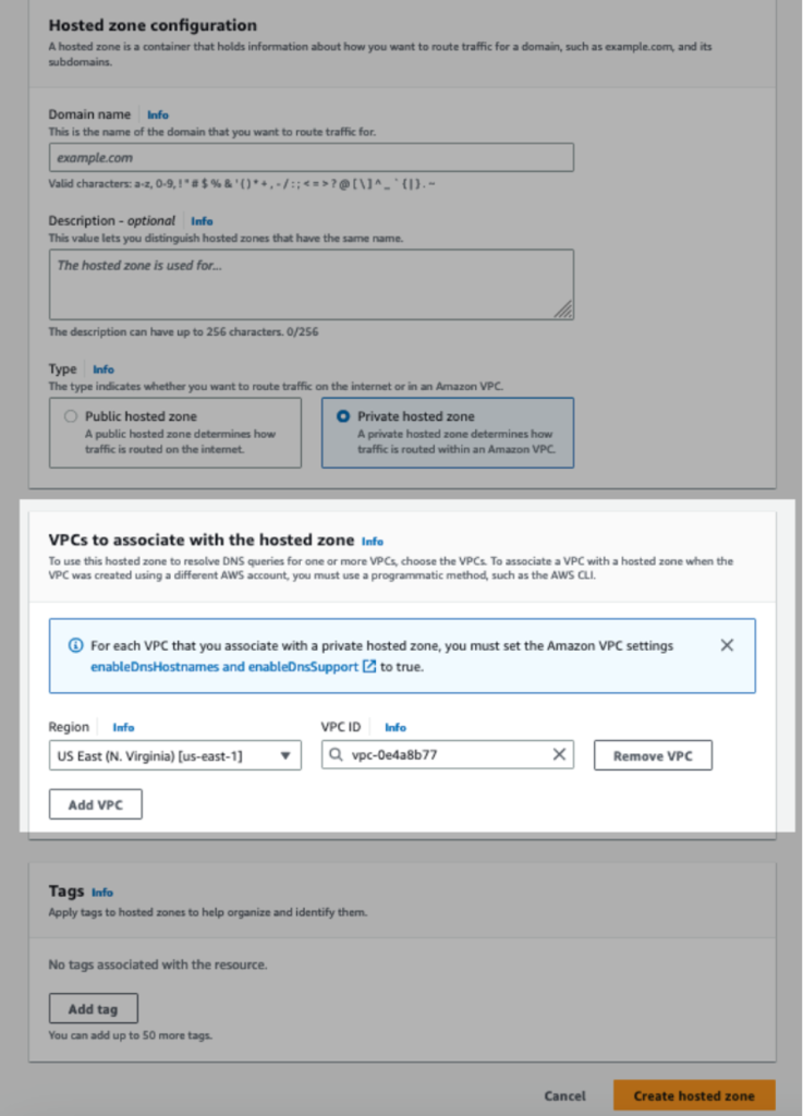 Figure 6.0: Associate the private hosted zones with Amazon Managed Grafana’s outbound VPC