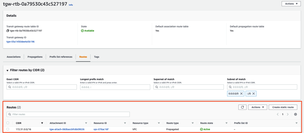 Figure 4.0: VPC attachment route table for TGW in eu-central-1