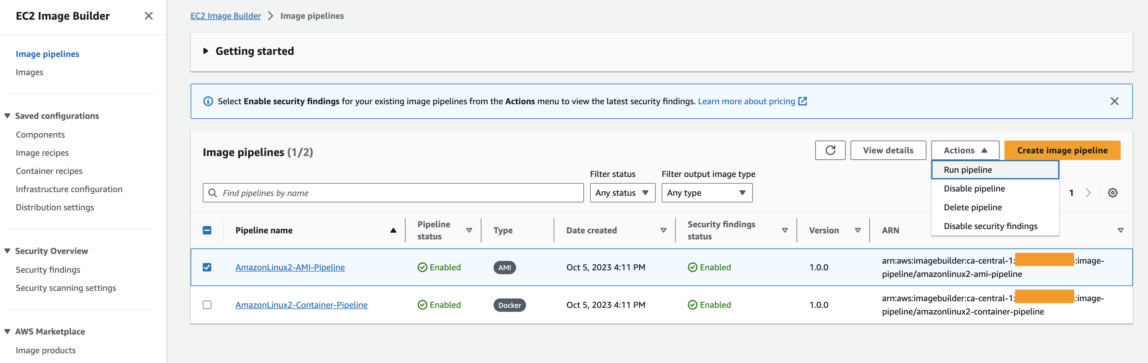 Run EC2 Image Builder pipeline