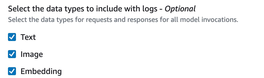 Multi-select control of data types to include with Logs (Text, Image, Embedding)