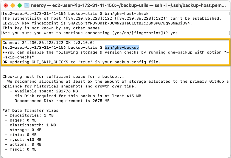 Initiate the backup by executing ghe backup from backup machine.