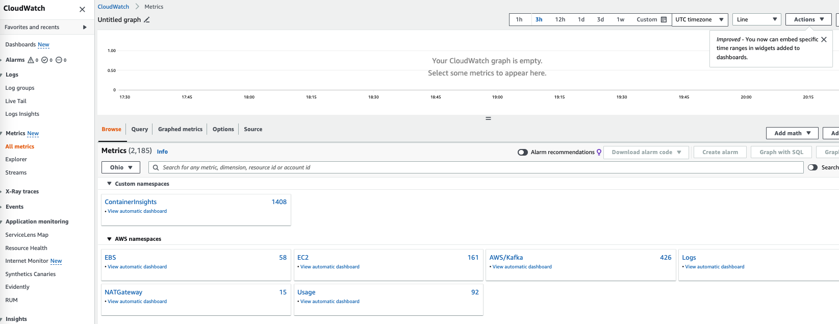 New "ContainerInsights" metrics namespace