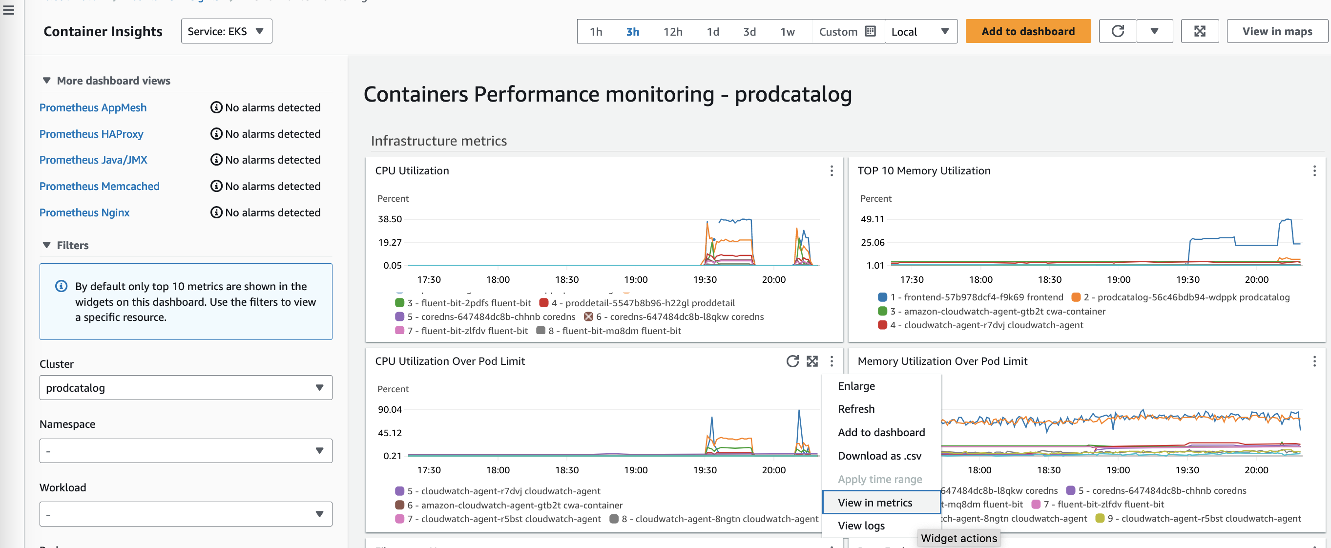 Create alarm - view in metrics