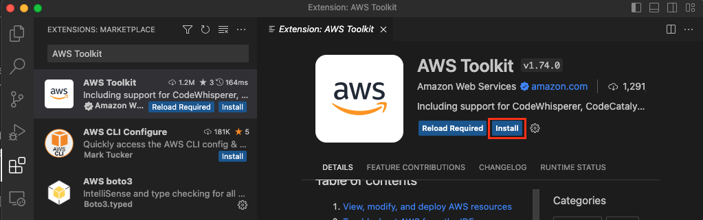 AWS Extension set up in VS Code