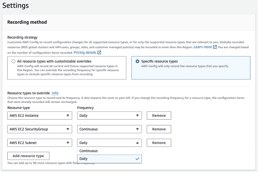 Setting recording method for specific resource types. 