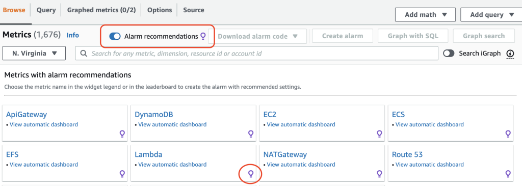 Alarm recommendations toggle button with namespaces