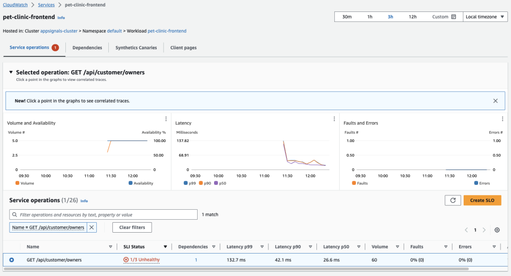 View Service Operation status page to triage with service operation performance details