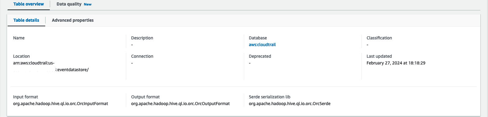 AWS Glue resources with the table name that was created by AWS CloudTrail. You will need this table name to use in the parameter section of the template