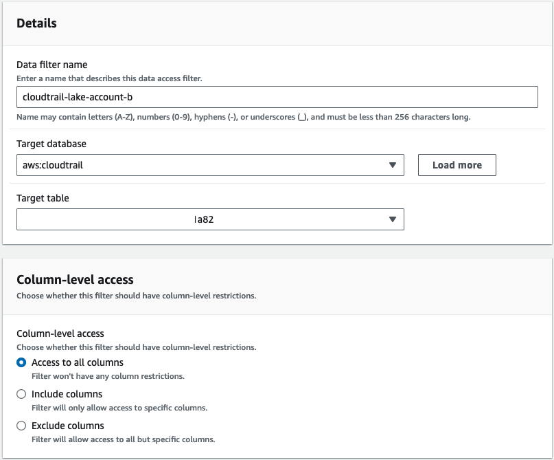 Set up data filter for account b