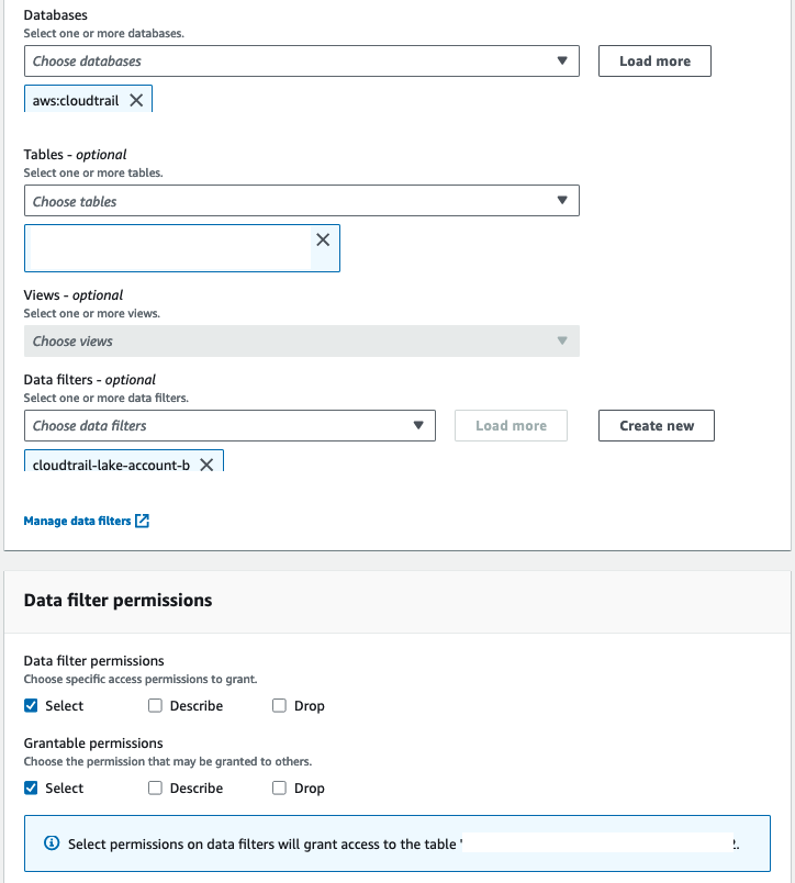 Provide data filter permissions in Lake Formation