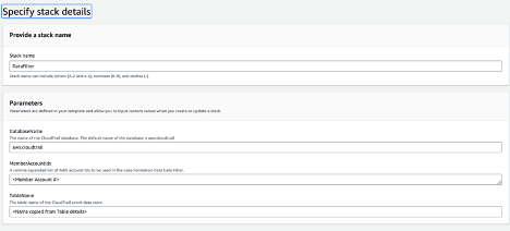 Stack details for data filter template