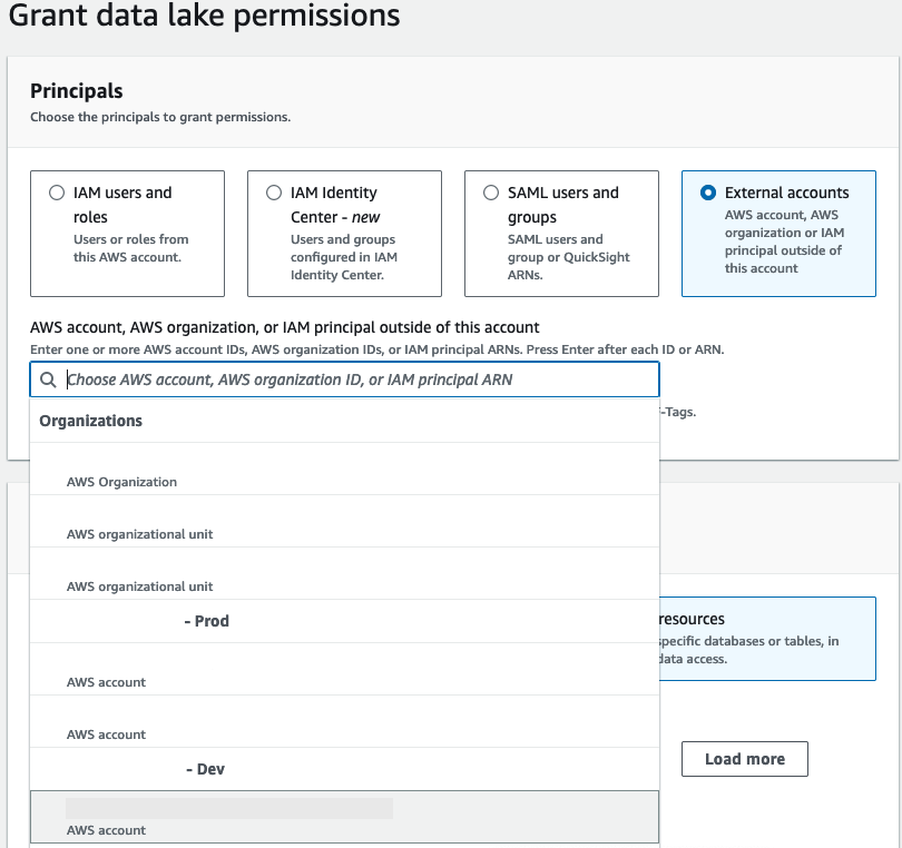 Select the external accounts you wish to share logs with