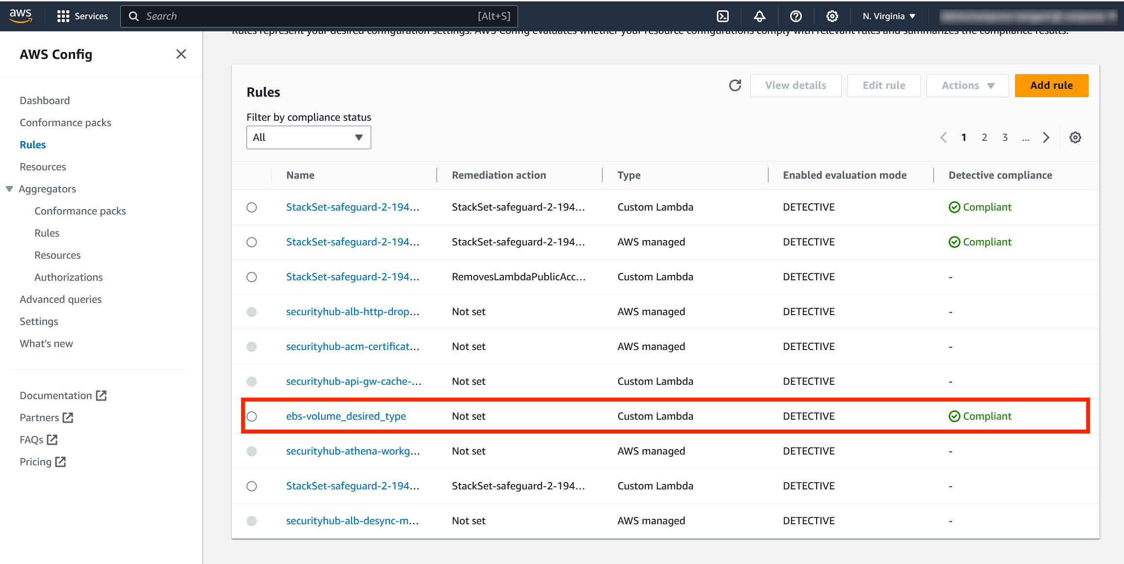 Our custom rule deployed in the AWS Config Console