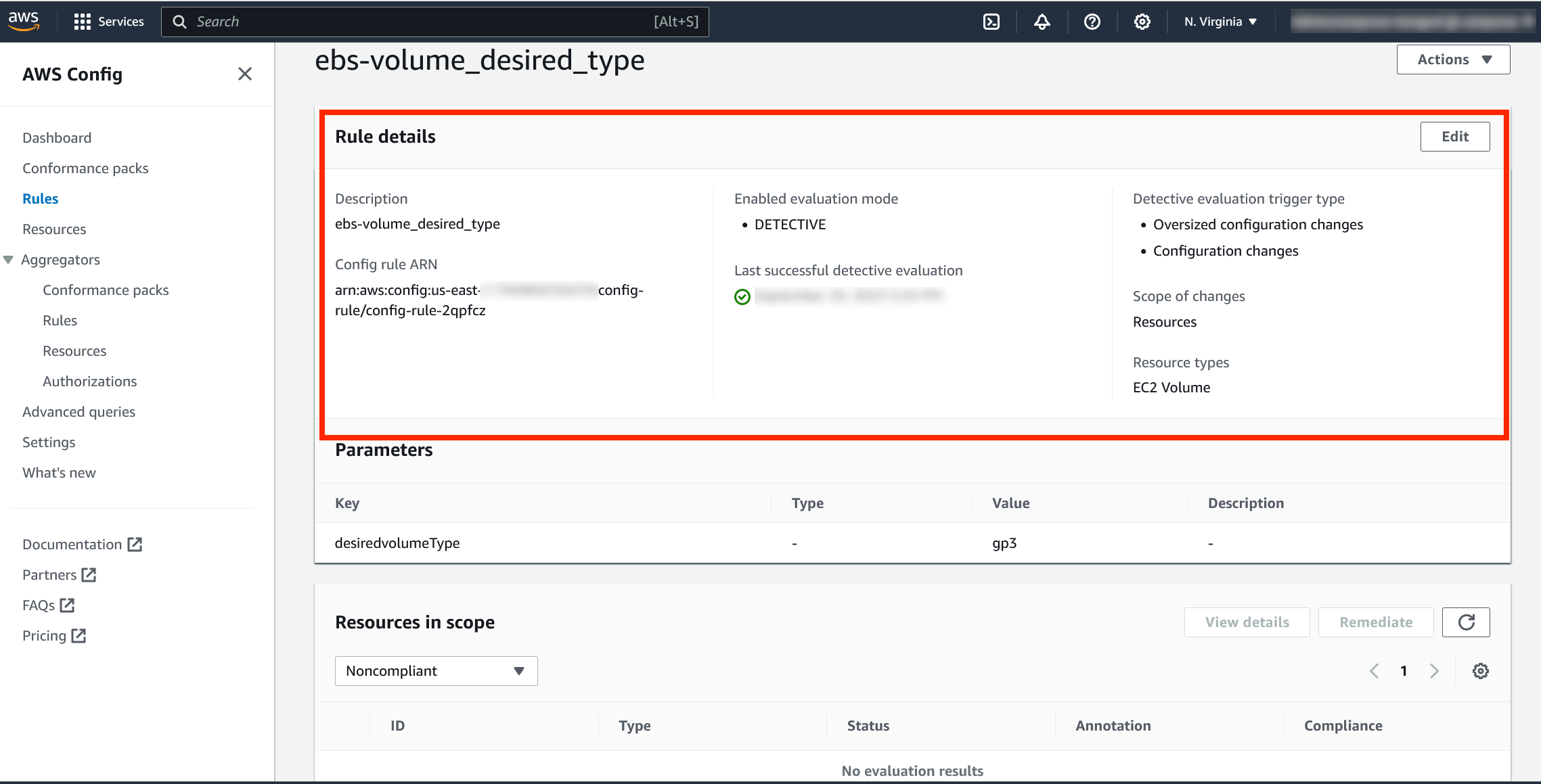 AWS config rule details for our custom rule