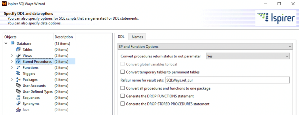 SQLWays Wizard - DDL and data options