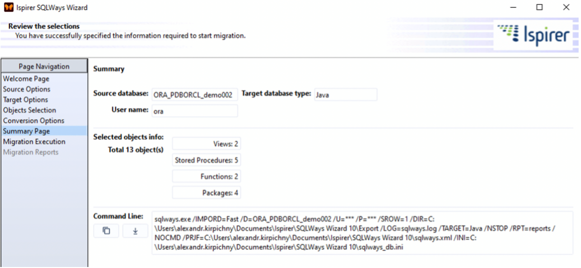 SQLWays Wizard - Summary page