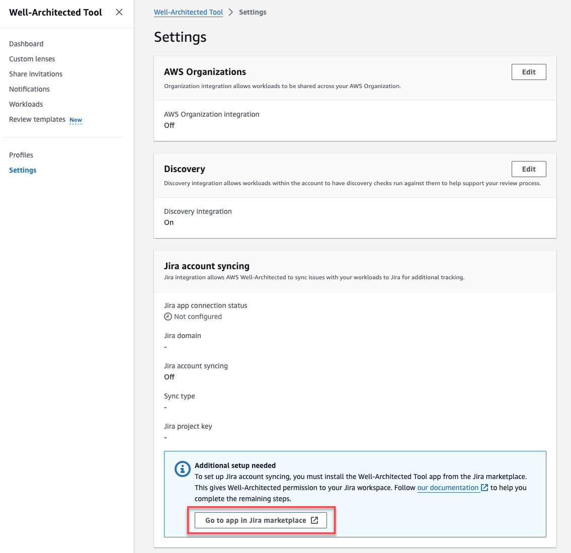 [ Image of WA Tool settings and highlighted link to Jira app Marketplace website ]