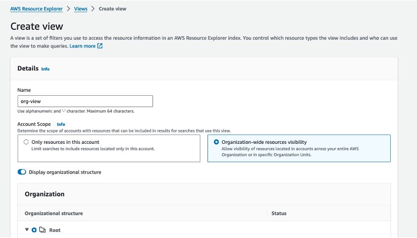 Image 1: Create a Resource Explorer view scoped to you organization