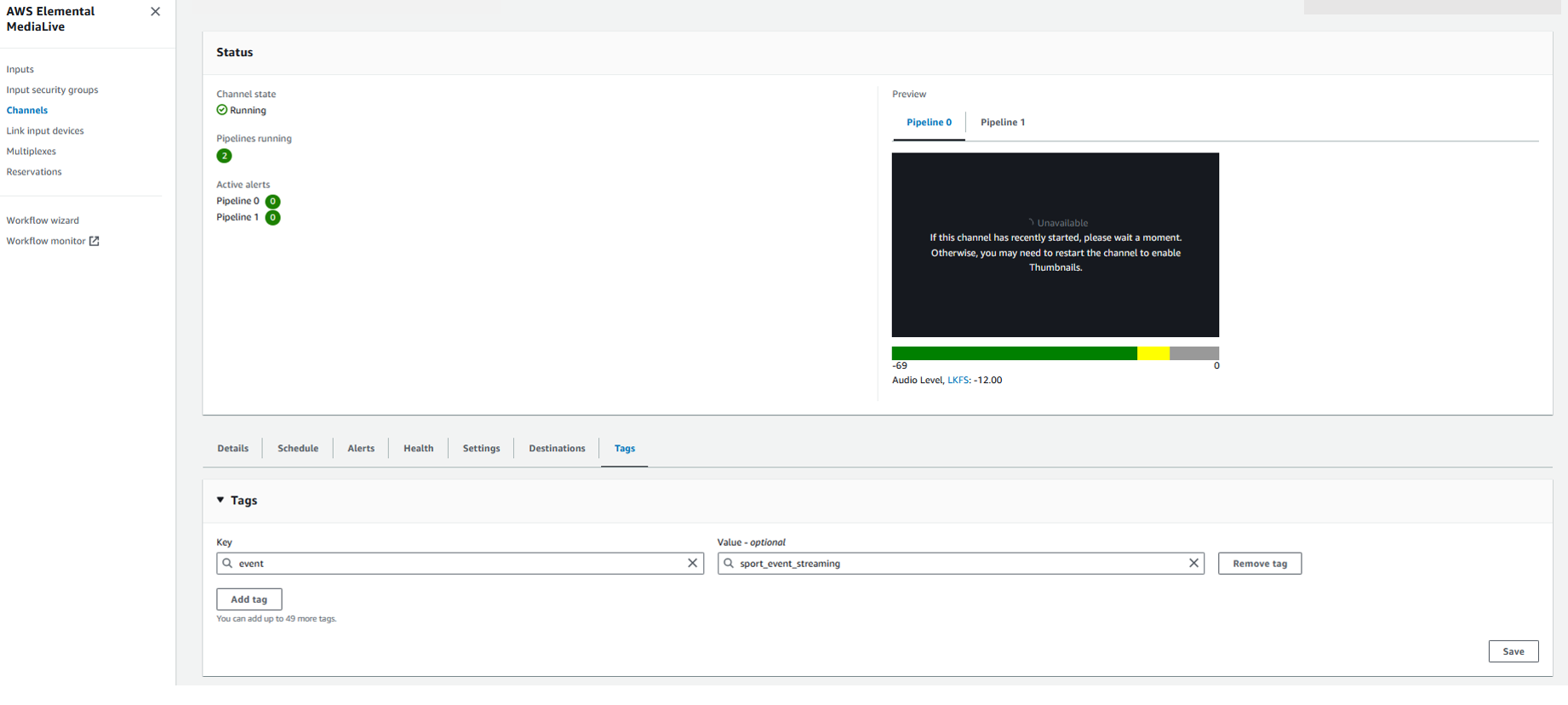 Figure 1: Tagging AWS Elemental Live resources