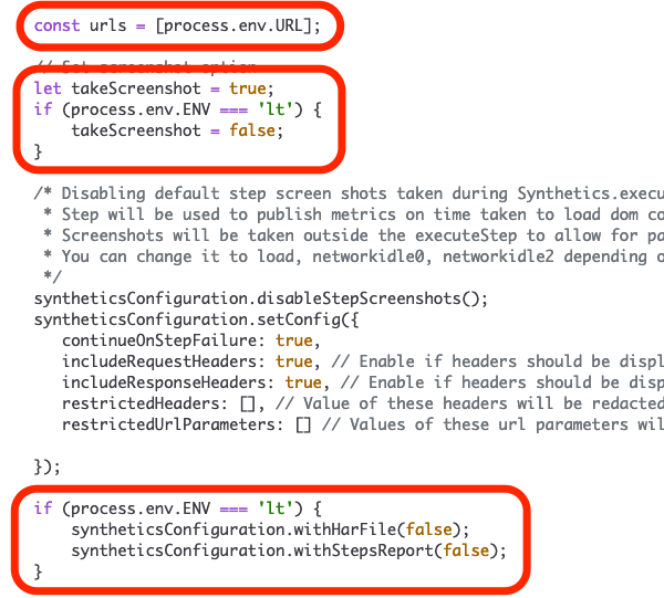 Screenshot of the code modifications done to the canary code to allow reusing the code across different environments