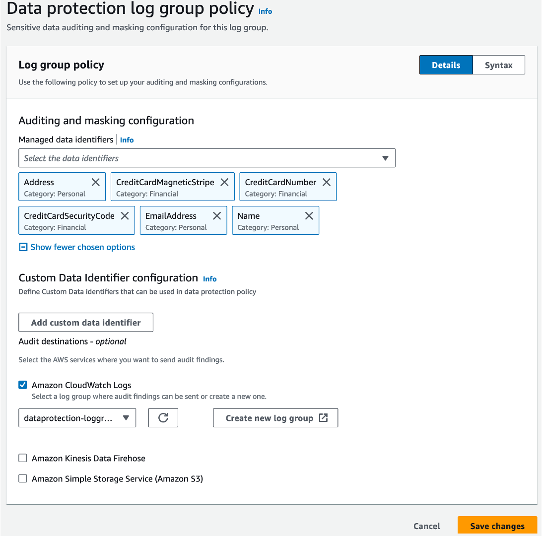 A screen shot of saving data protection policy configuration