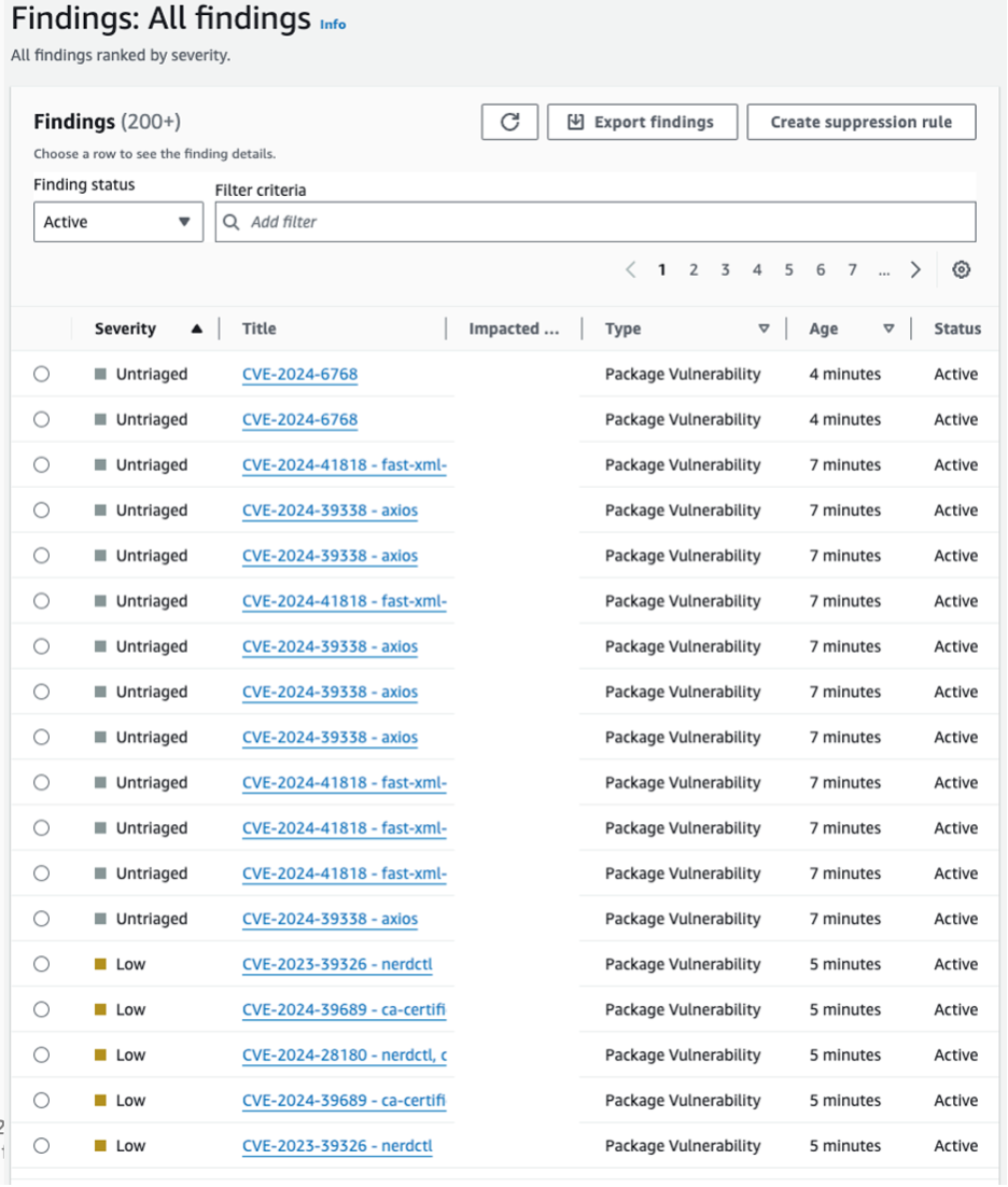 Image 3: Amazon Inspector findings