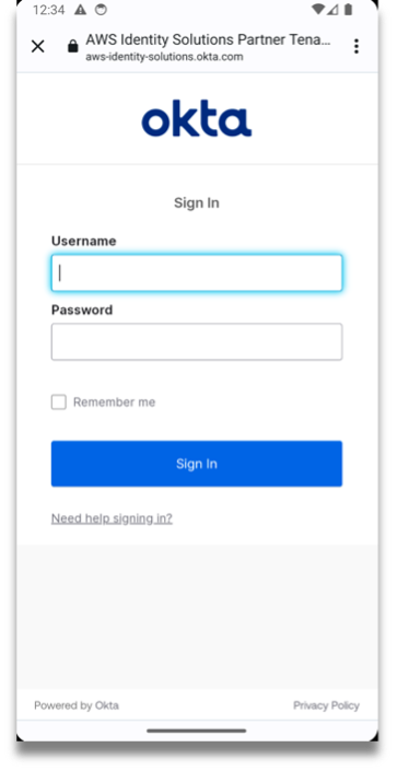 Okta sign in screen.