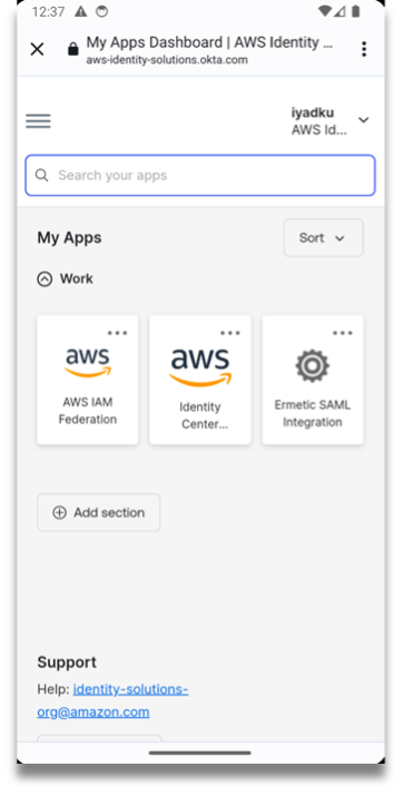 Okta My Apps screen.