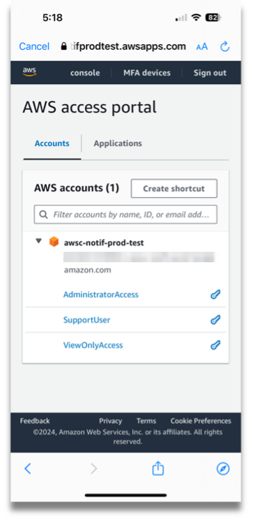 AWS Access Portal accounts screen