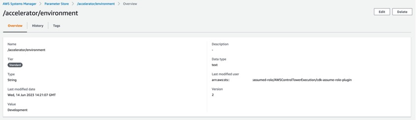 Figure 6: The environment parameter in the Parameter Store console.