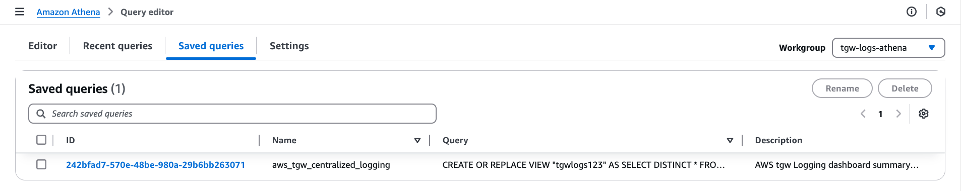 Create an Amazon Athena view using the saved queries created as part of the AWS CloudFormation stack for Flow and Alert logs