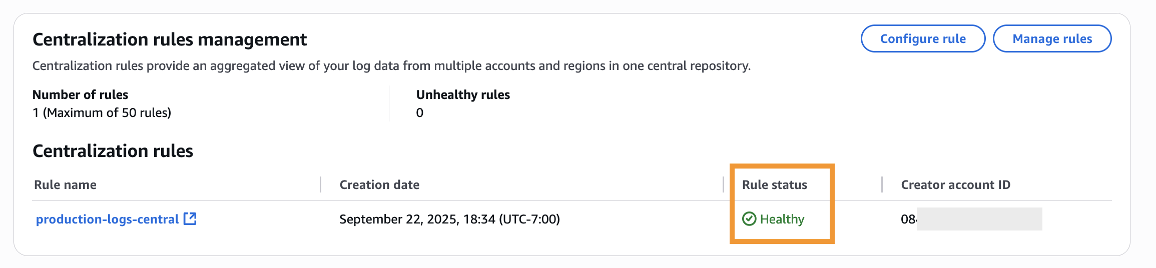 Monitoring centralization rule health