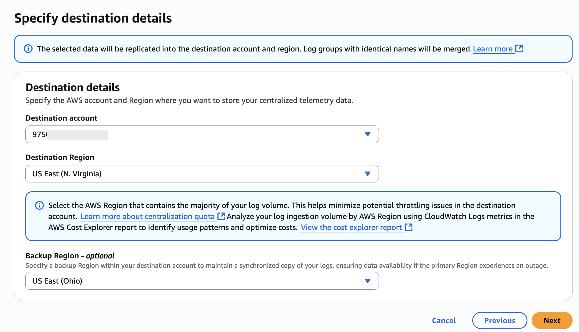 Specifying Destination Details for Log Centralization