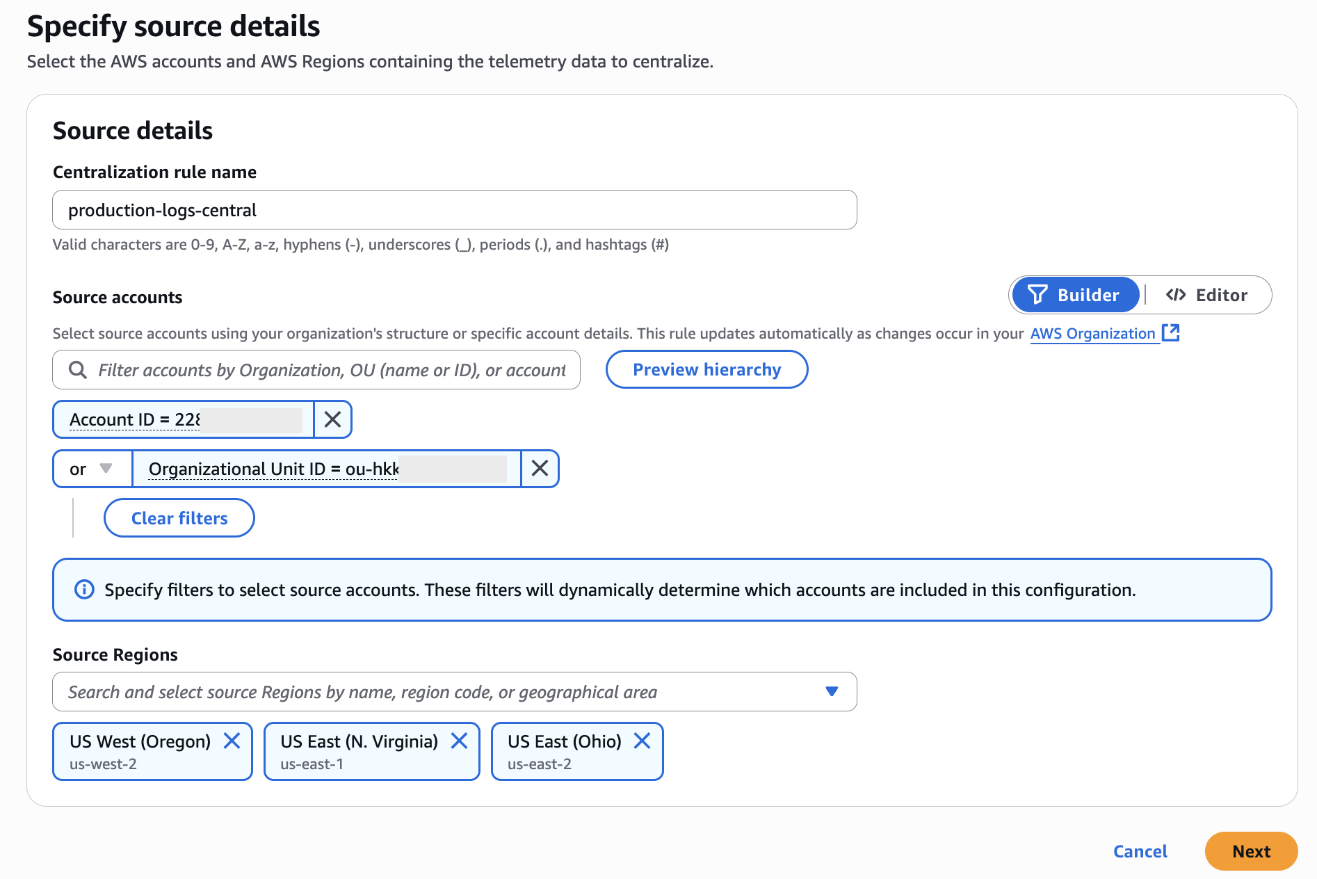 Specifying Source Details for Log Centralization