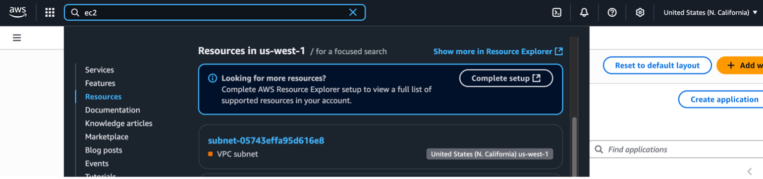 Figure 1. Partial resource search results in Unified Search with a call to action to complete setup.